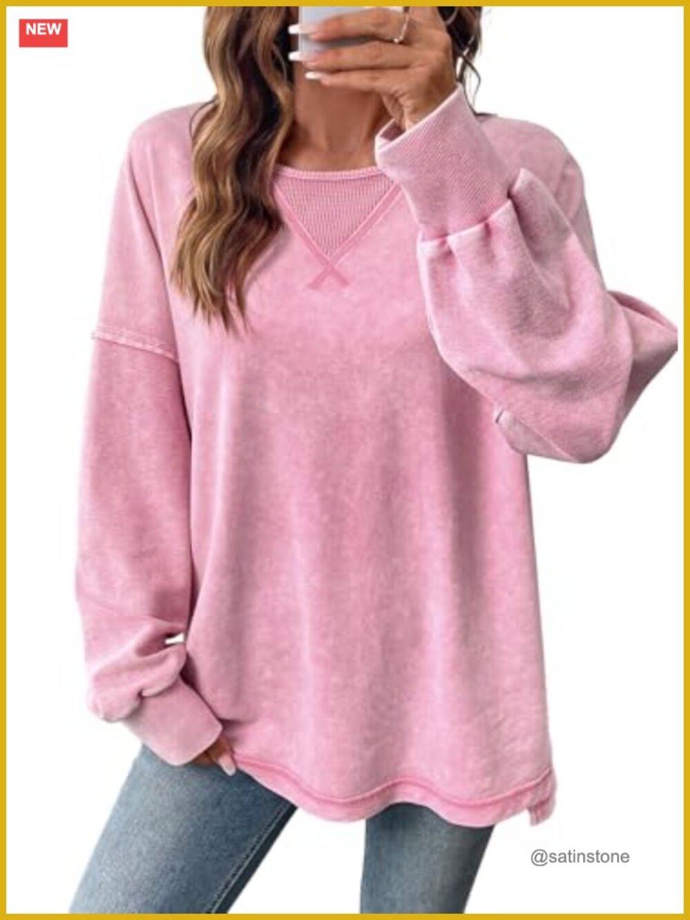 Women's Long Sleeve Crewneck Sweatshirt Oversized Loose Fit Cotton Blend